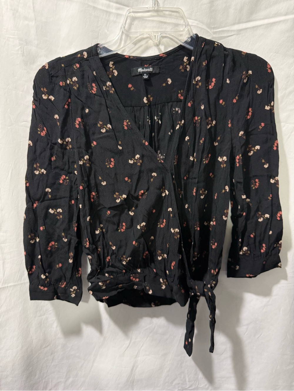 Madewell Black Floral Tie-Front Blouse